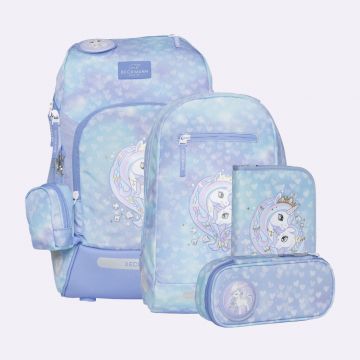 Beckmann Ghiozdan, rucsac ergonomic cu perna de aer, set Active Air FLX 6 piese, Unicorn Princess Ice Blue