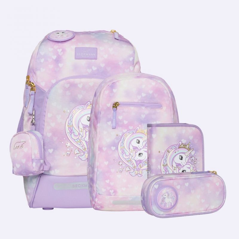 Beckmann Ghiozdan, rucsac ergonomic cu perna de aer, set Active Air FLX 6 piese, Unicorn Princess Purple