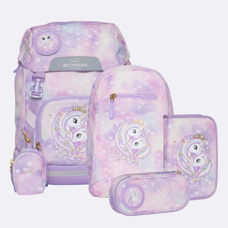 Beckmann Ghiozdan, rucsac ergonomic, set clasic 6 piese, Unicorn Princess Purple