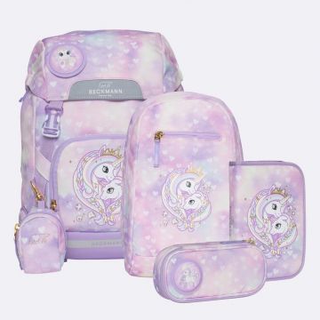 Beckmann Ghiozdan, rucsac ergonomic, set clasic 6 piese, Unicorn Princess Purple