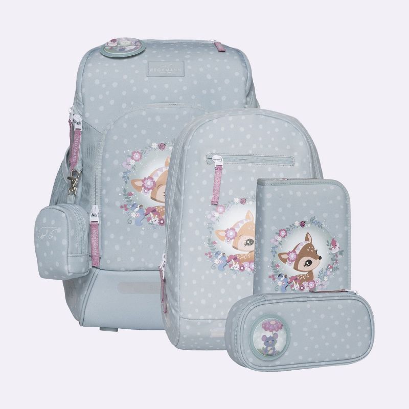 Beckmann Ghiozdan, rucsac ergonomic cu perna de aer, set Active Air FLX 6 piese, Forest Deer Dusty Mint