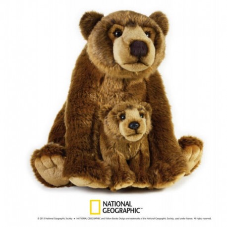 Urs grizzly cu pui 31 cm-Jucarie din plus National Geographic