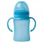 BO Jungle Biberon termo din sticla acoperita de silicon cu indicator de temperatura Bo Jungle 150 ml albastru