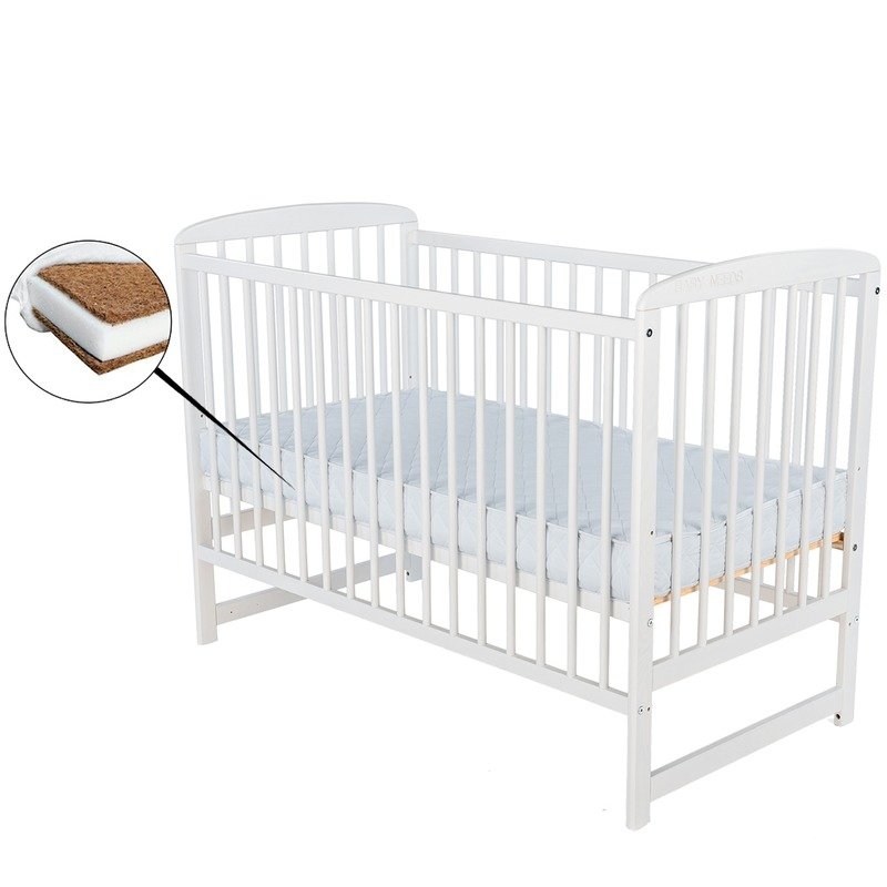 BabyNeeds Patut din lemn Ola 120x60 cm Alb + Saltea 10 cm