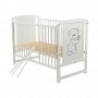 BabyNeeds Patut din lemn Timmi 120x60 cm cu laterala culisanta Alb + Saltea 10 cm