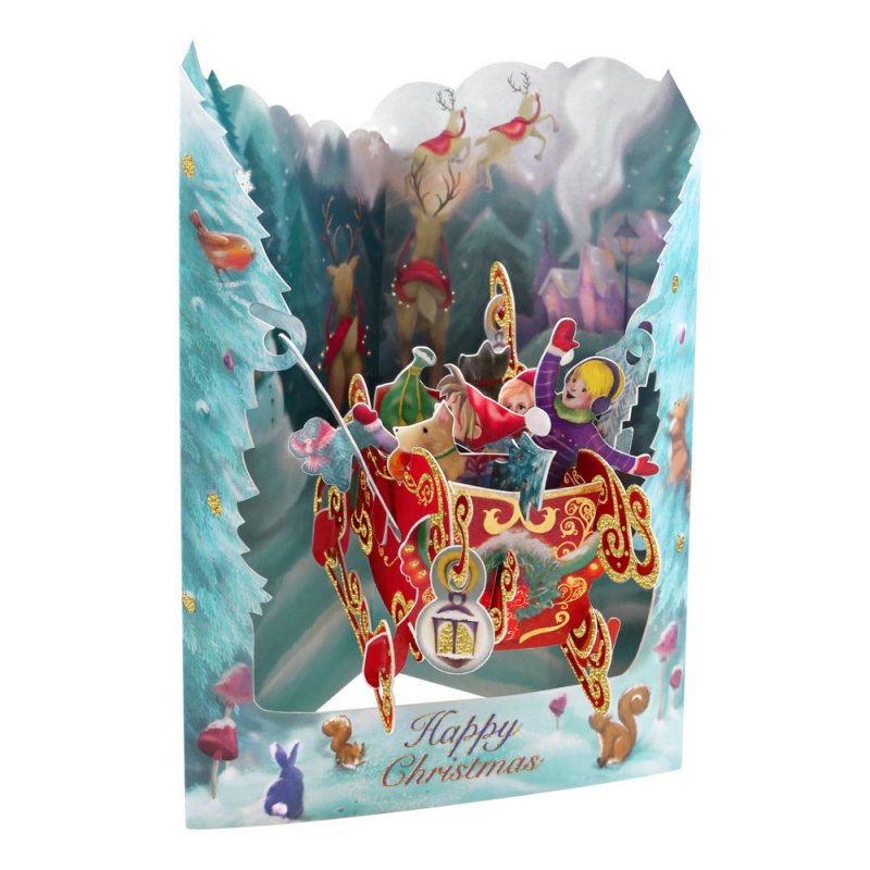 Felicitare 3D Swing Cards de iarna Cu sania lui Mos Craciun Felicitare 3D Swing Cards de iarna Cu sania lui Mos Craciun