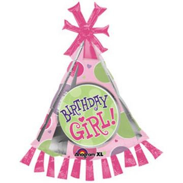 Balon folie figurina coif birthday girl 89cm, amscan 17934