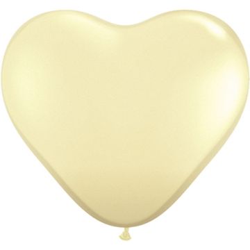 Baloane latex jumbo inima 3' ivory silk, Qualatex 44483, set 2 buc