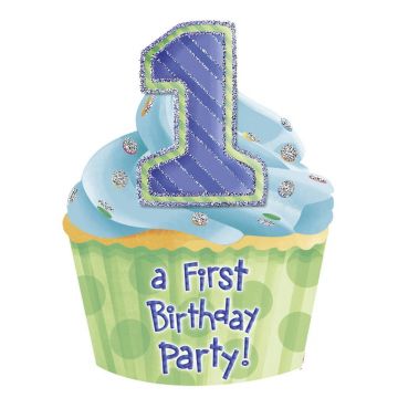 Invitatii de petrecere 1st birthday baietel, amscan 493898 , set 8 buc