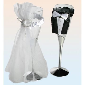 Pahare sampanie de nunta 22 cm, set 2 buc