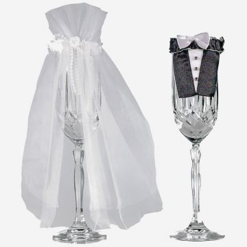 Ornamente pahare de sampanie miri pentru nunta, amscan 355000, set 2 buc
