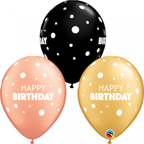 Baloane latex 11''/28 cm - happy birthday dots, qualatex 13242, set 25 buc