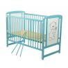 BabyNeeds - Patut din lemn Timmi 120x60 cm, cu laterala culisanta, Mint + Saltea 8 cm
