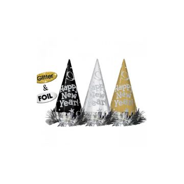 Coifuri happy new year cu sclipici 22 cm, amscan 259659, set 12 buc